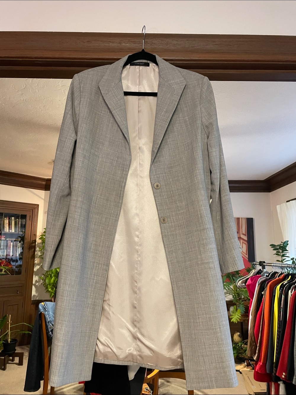 Susan Lazar Wool Light Gray Long Blazer  Coat